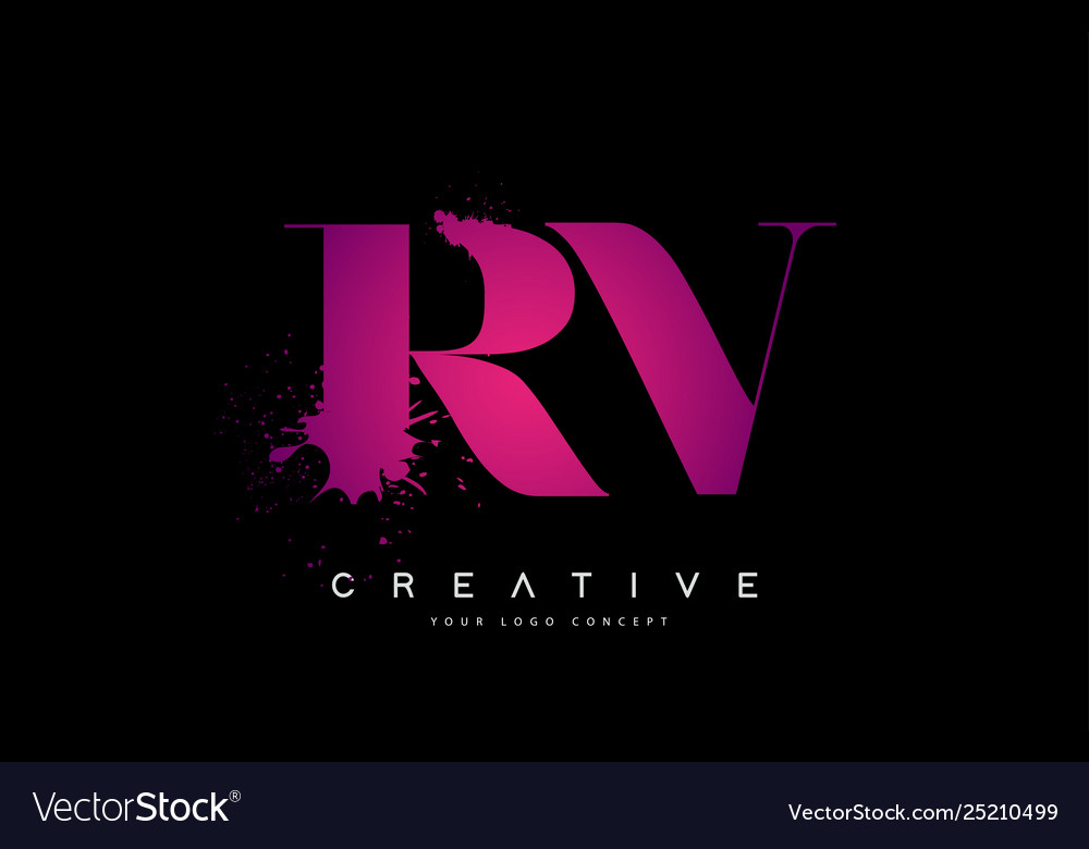 Purple pink rv r v letter logo design with ink Vector Image