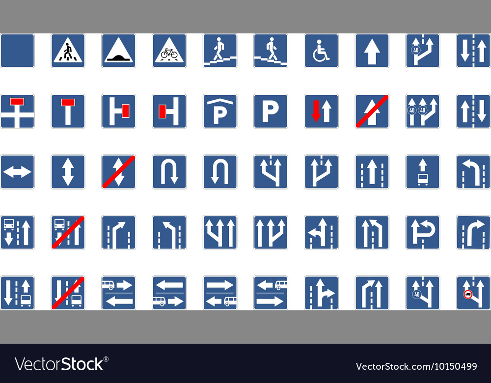 set-of-blue-square-road-signs-isolated-on-white-vector-image