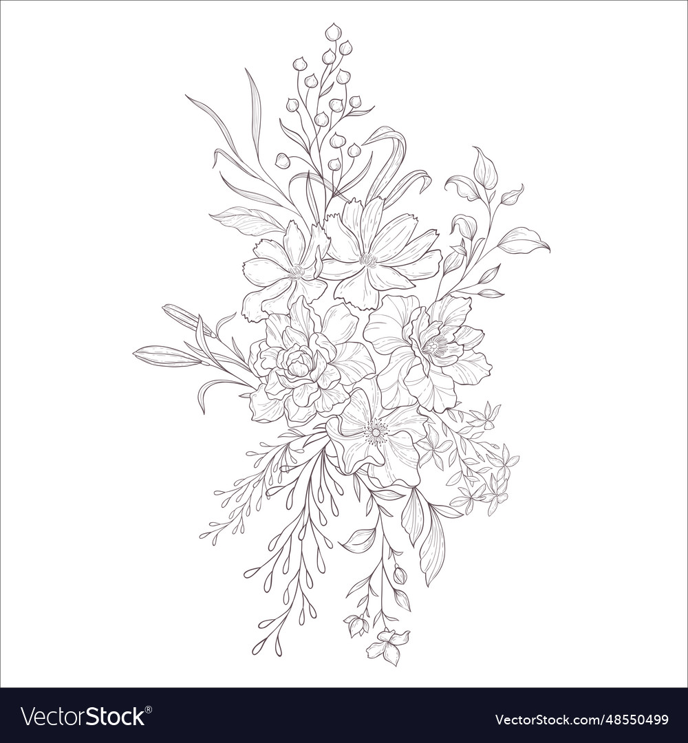 Wedding bouquet line art Royalty Free Vector Image