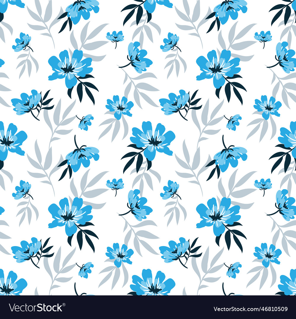 Cute floral seamless pattern of blue flowers Vector Image