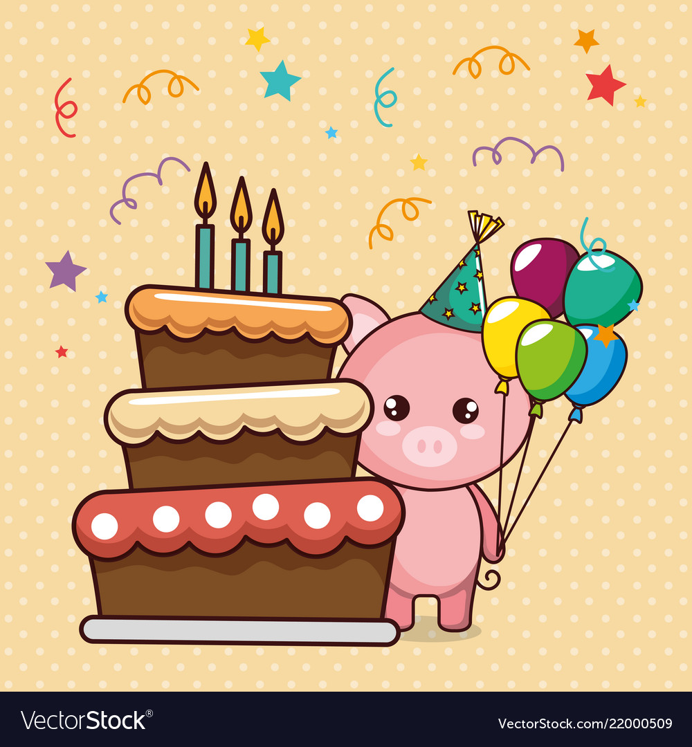 Happy birthday card with cute pig