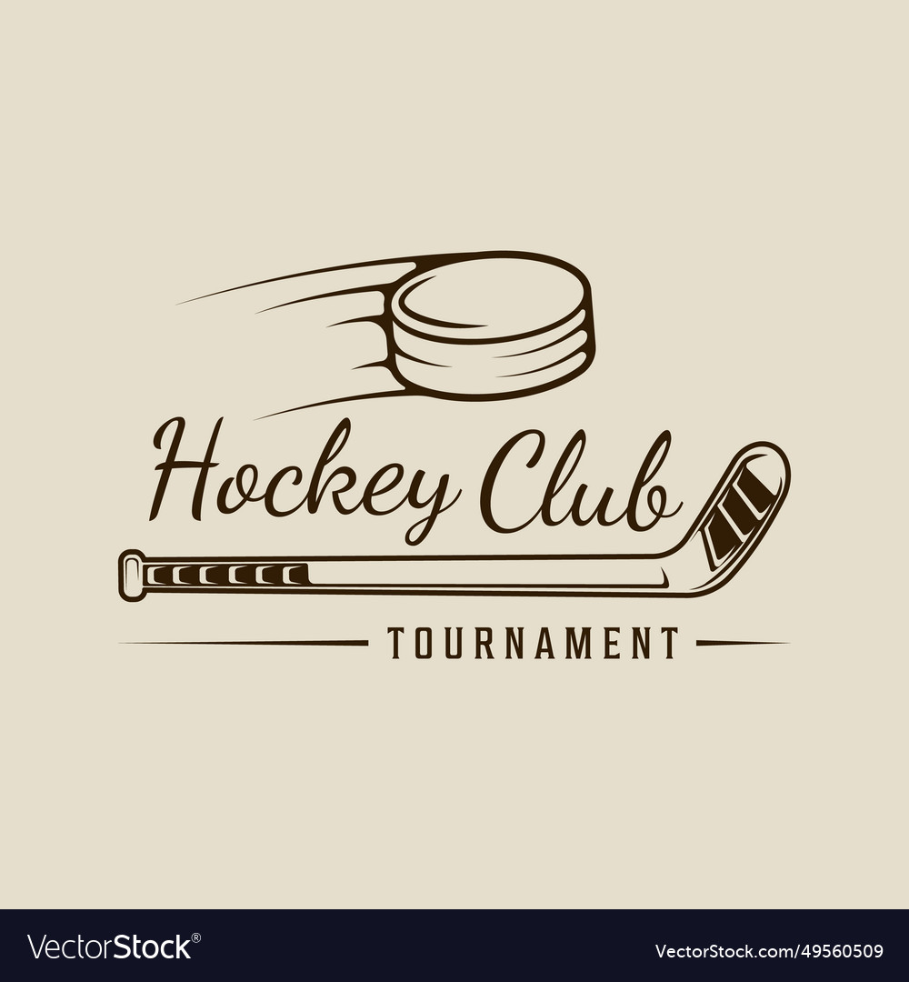 Ice hockey puck and stick logo line art vintage Vector Image