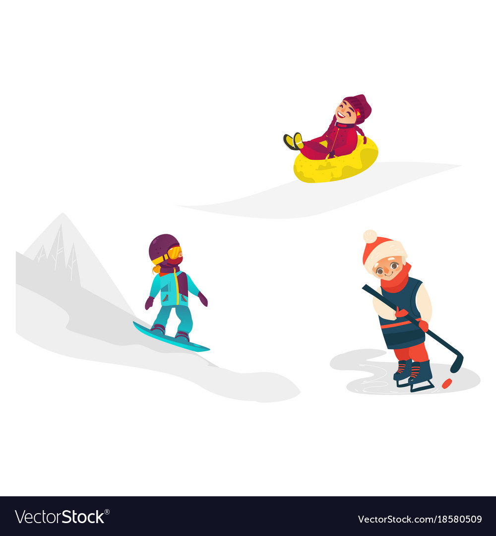 Kids children doing winter sport activities