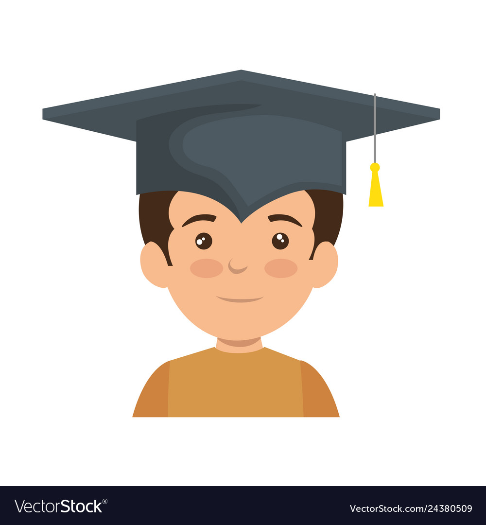 Little schoolboy with graduation hat Royalty Free Vector