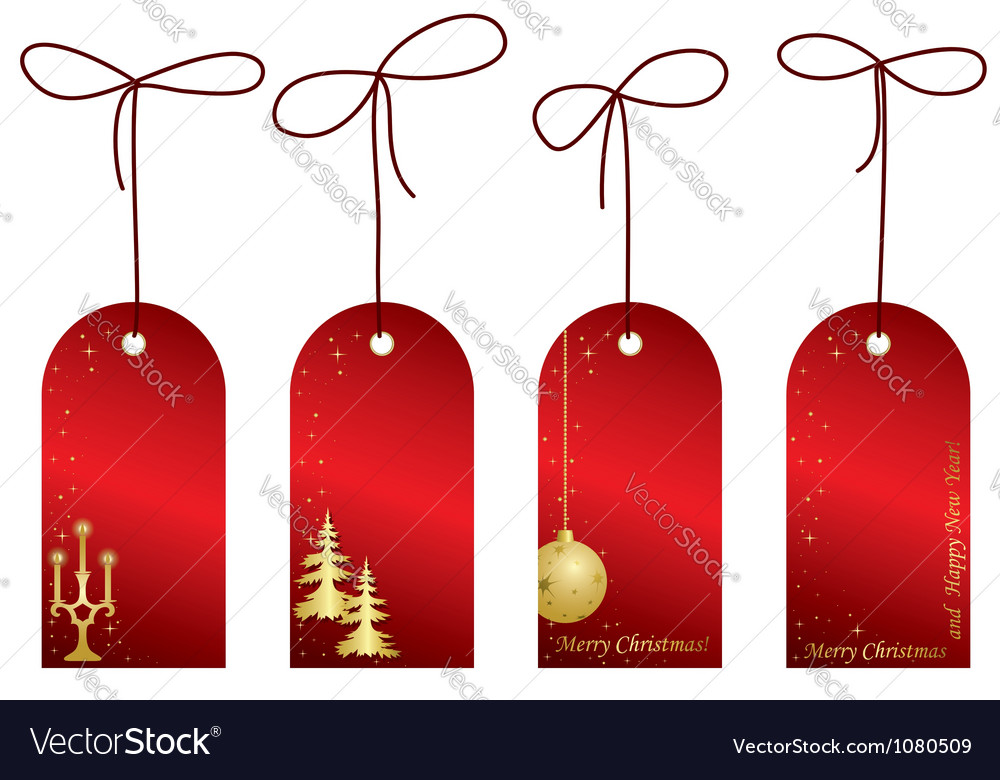 Red christmas labels with decorations Royalty Free Vector