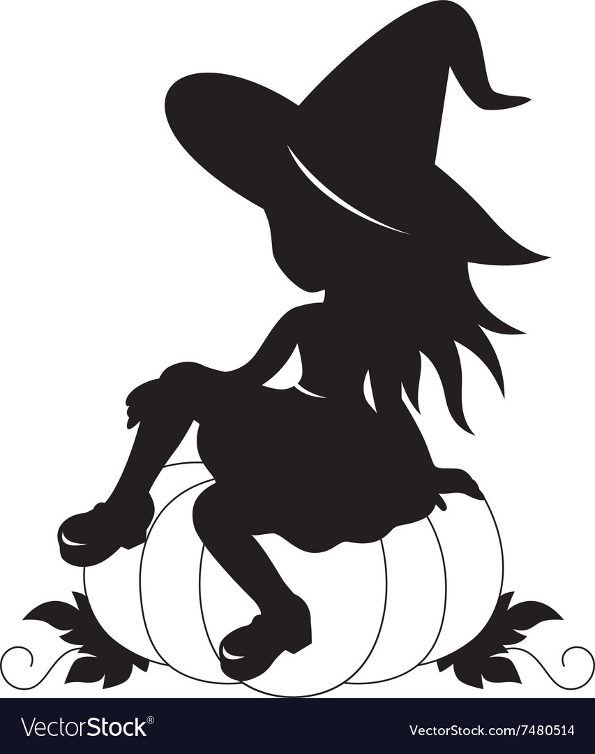 Little witch and pumpkin silhouette