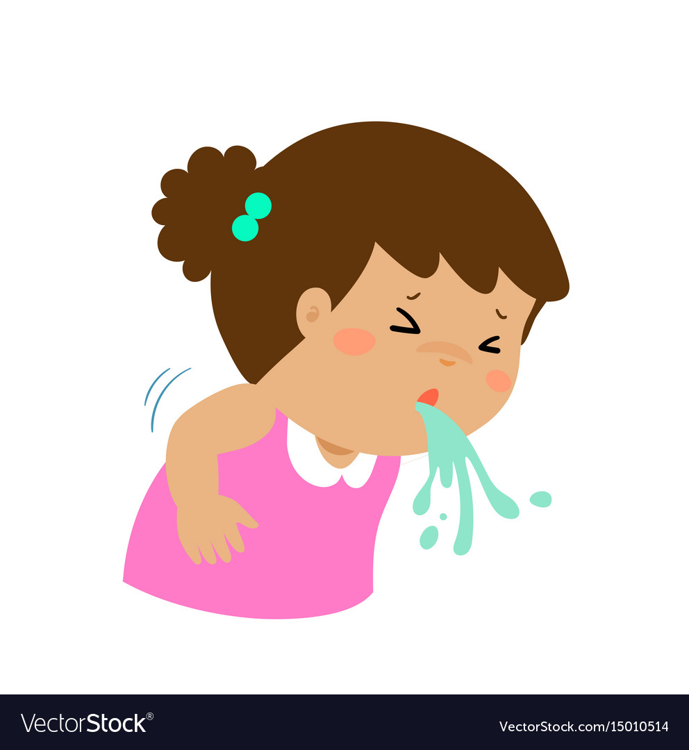 Sick girl vomiting cartoon Royalty Free Vector Image