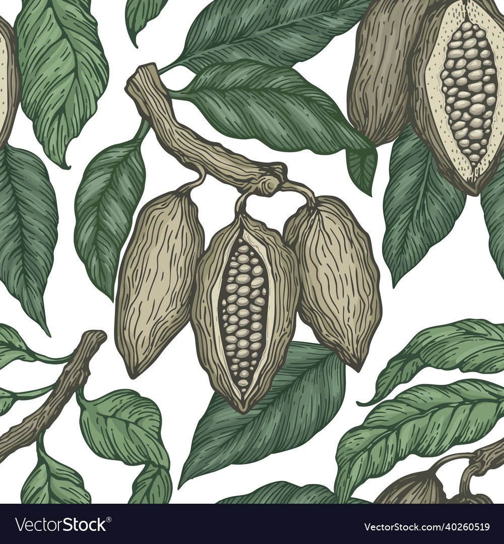 Cocoa color seamless pattern retro tree Royalty Free Vector
