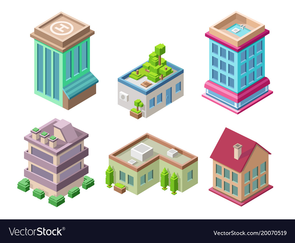 Download Isometric 3d buildings and city houses Royalty Free Vector