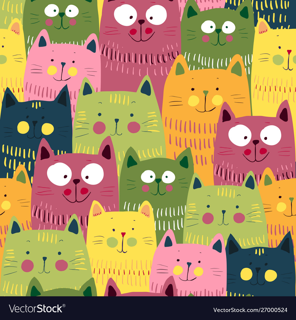 Cute cats colorful seamless pattern background Vector Image