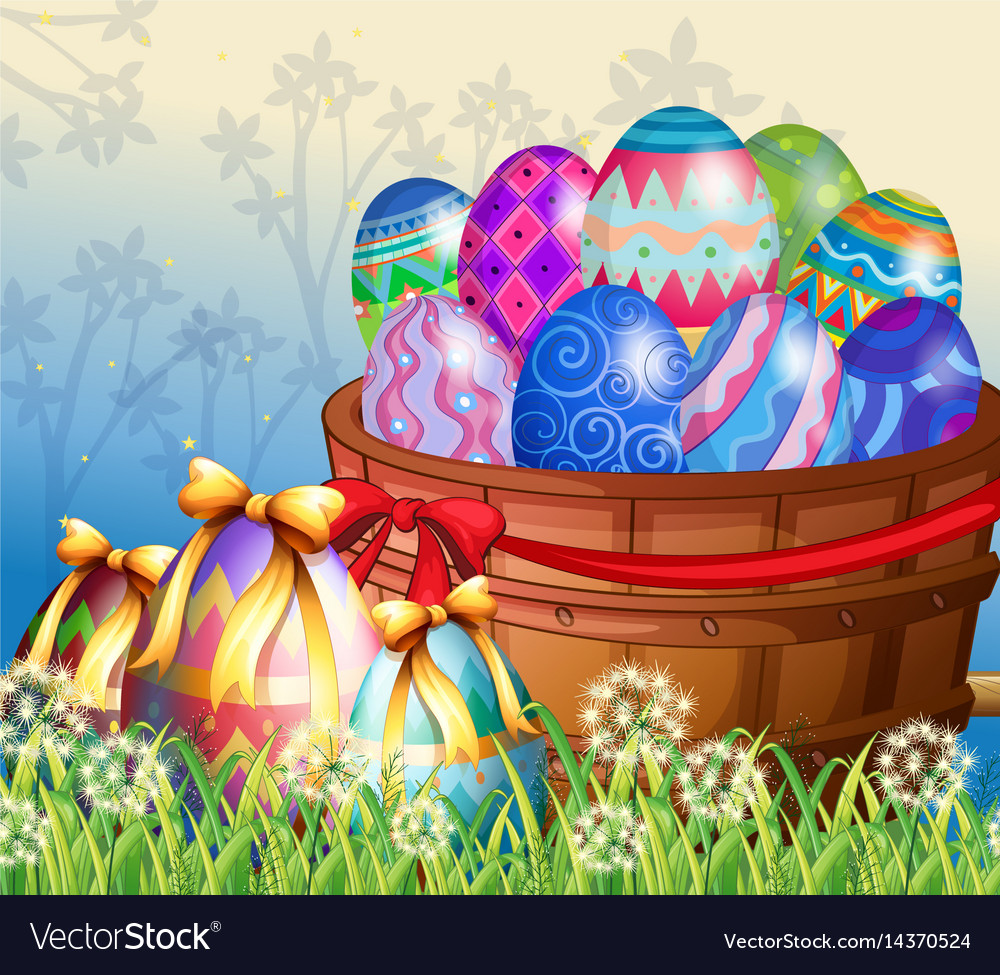 Easter eggs in basket Royalty Free Vector Image