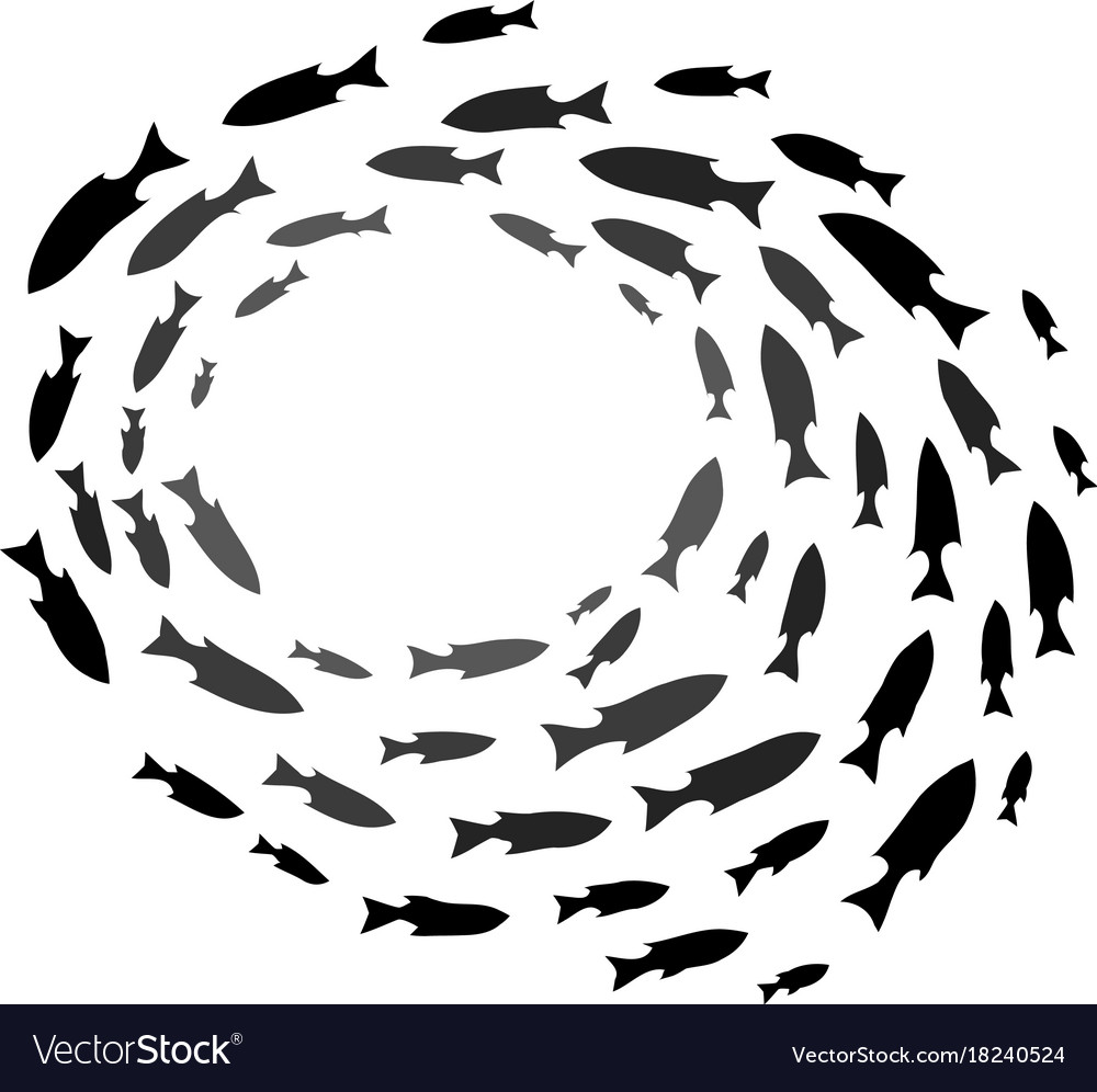 Download Shoal of fish school of ocean fish silhouettes Vector Image