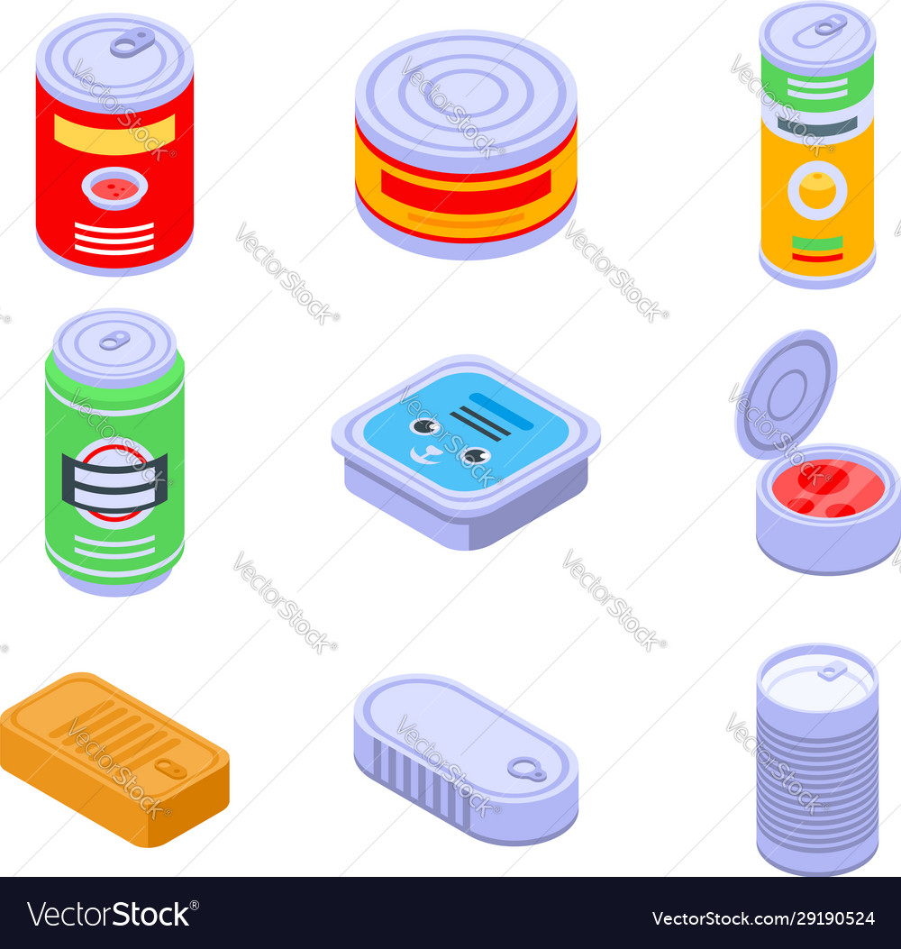 Tin can icons set isometric style