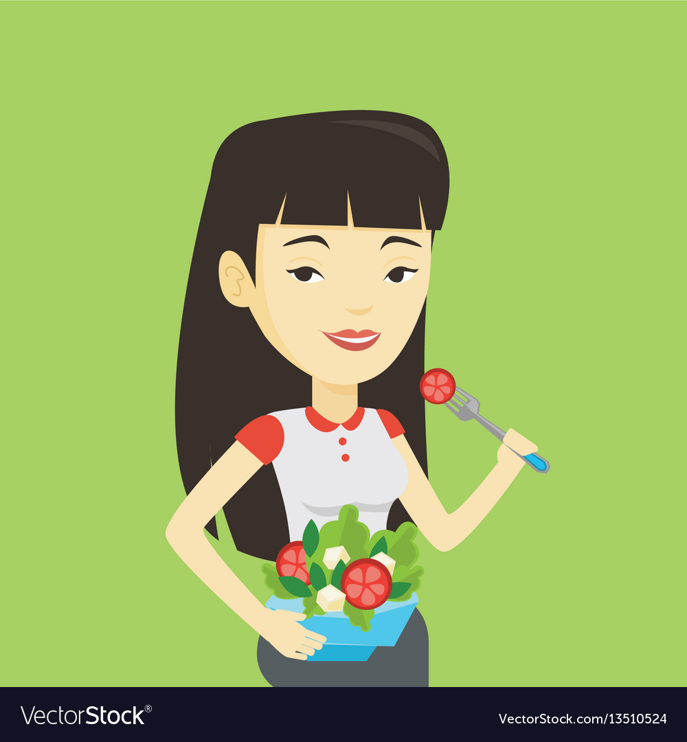 Woman eating healthy vegetable salad