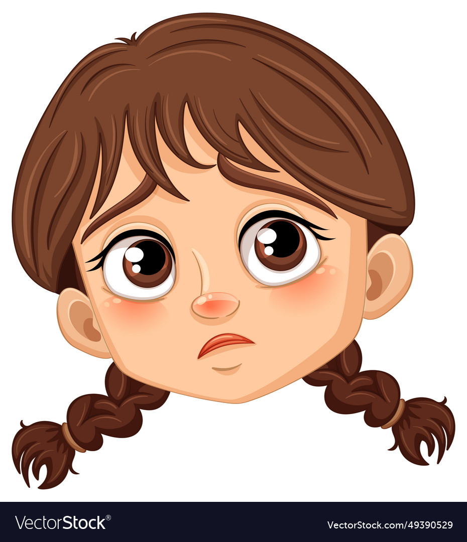 Sad girl with braids a cartoon Royalty Free Vector Image