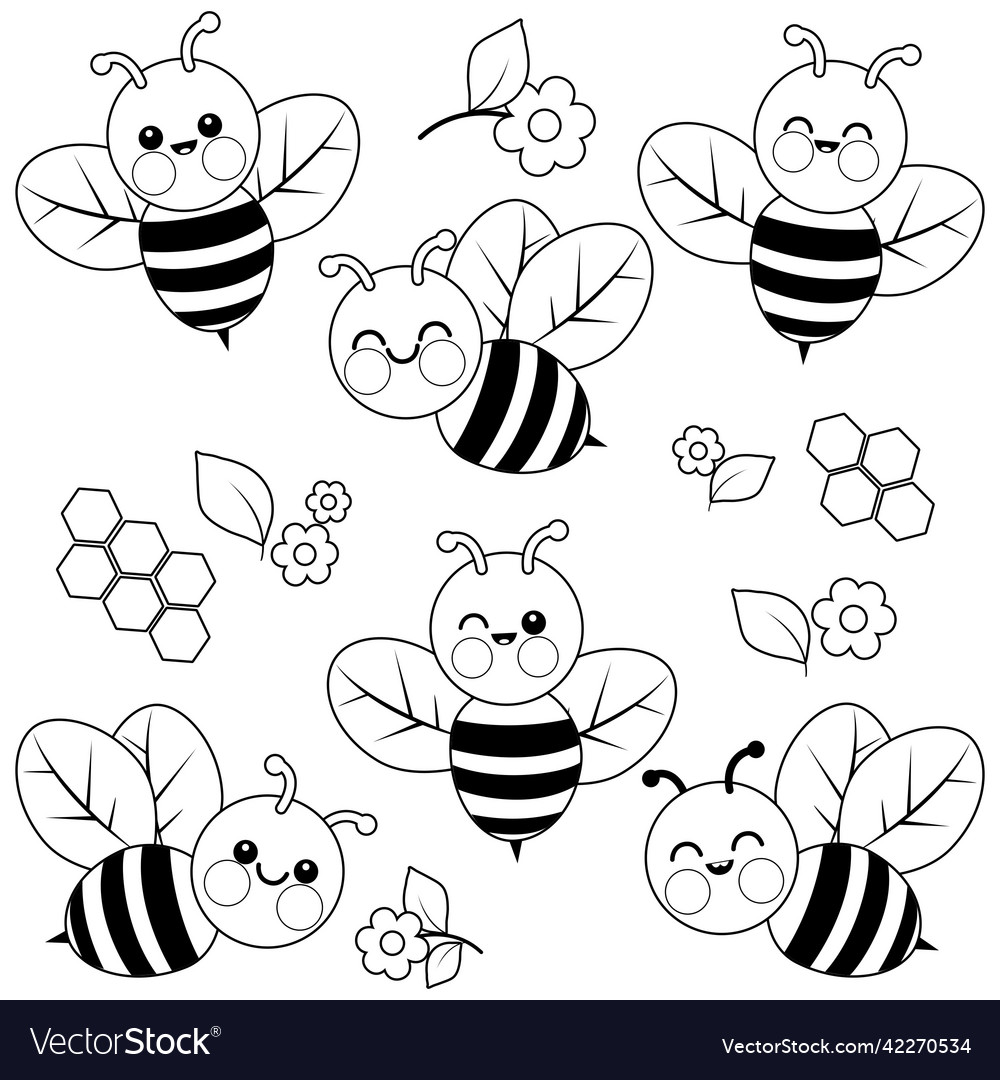 Cute bees collection Royalty Free Vector Image