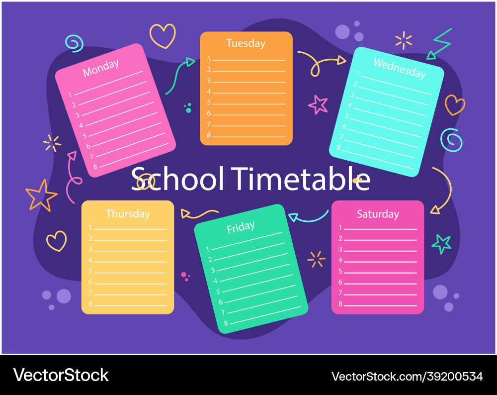 Flat back to school timetable template Royalty Free Vector