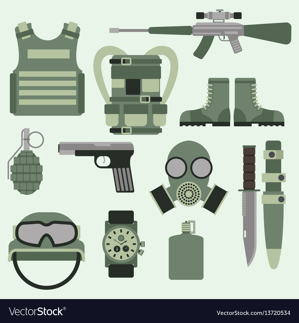 Military weapon guns symbols armor set forces Vector Image