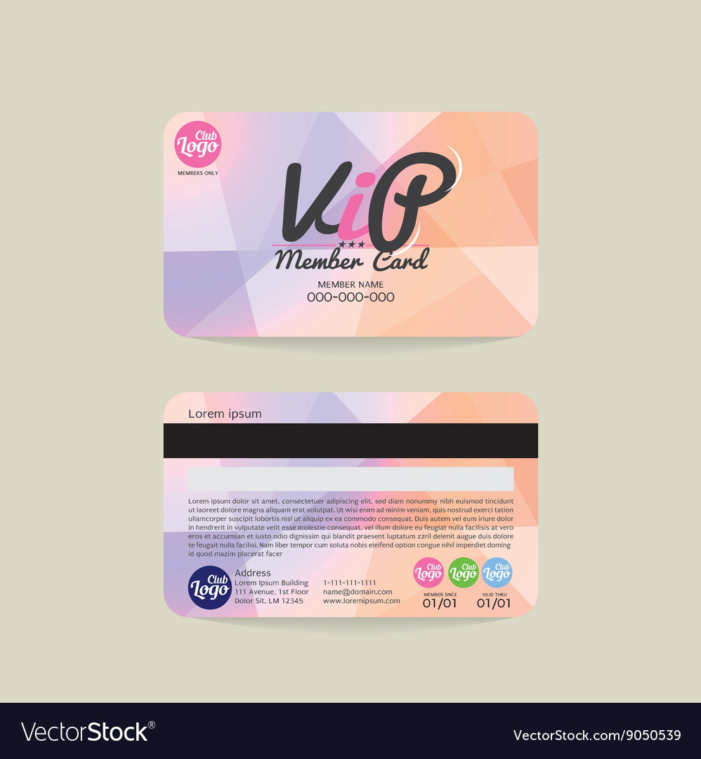 Front and back vip member card template Royalty Free Vector Regarding Membership Card Template Free