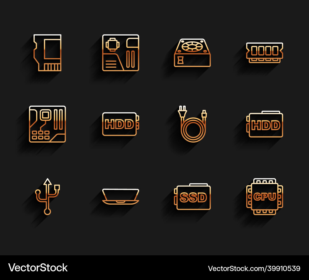 Set line usb laptop sd card ssd processor Vector Image