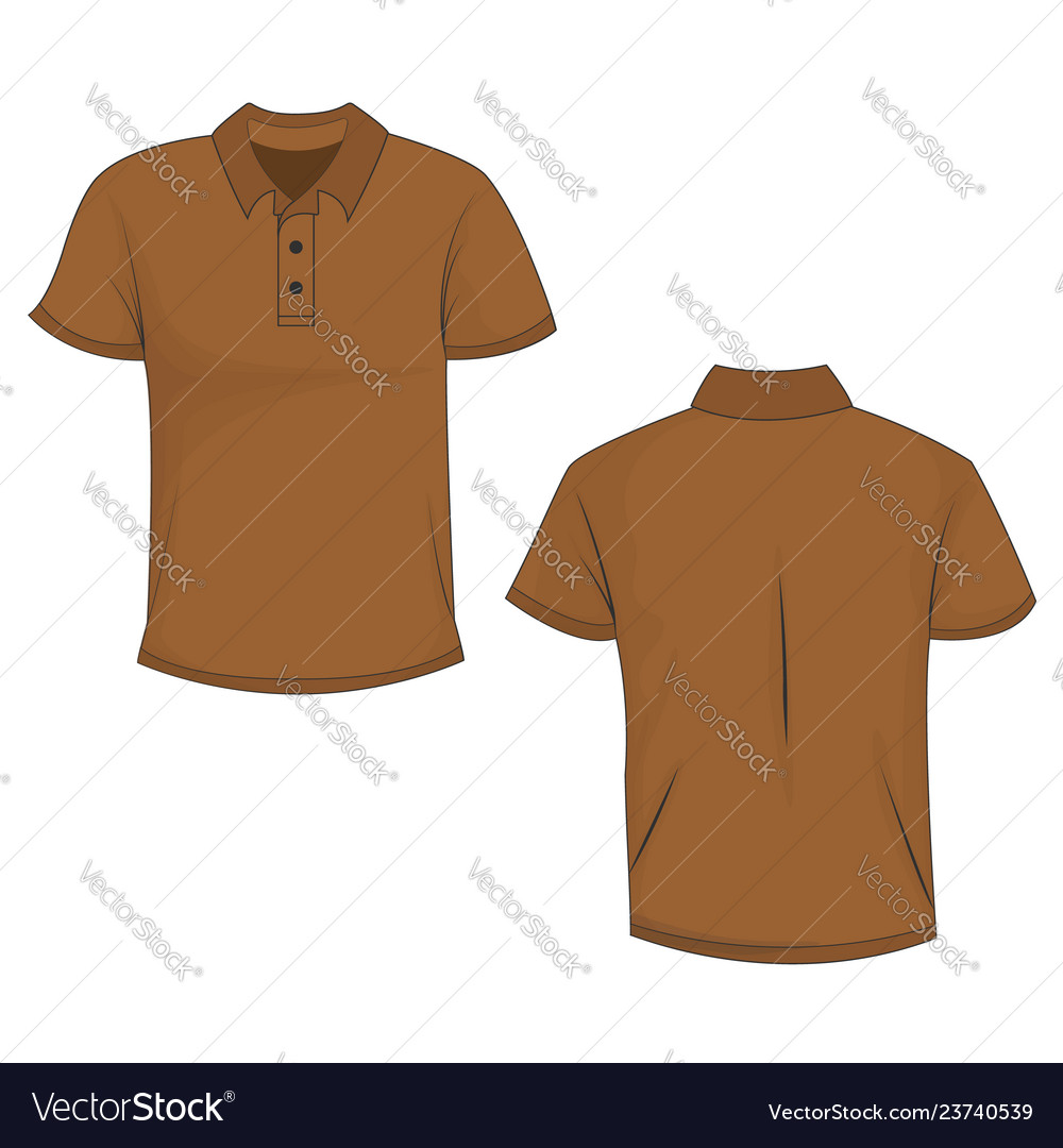 Template of front and back view of brown polo Vector Image