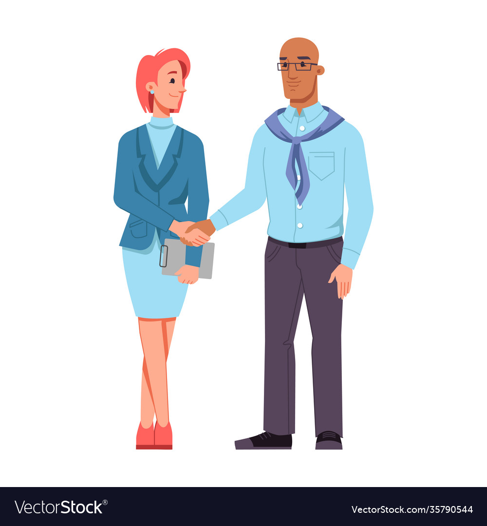 Man and woman different races shaking hands Vector Image