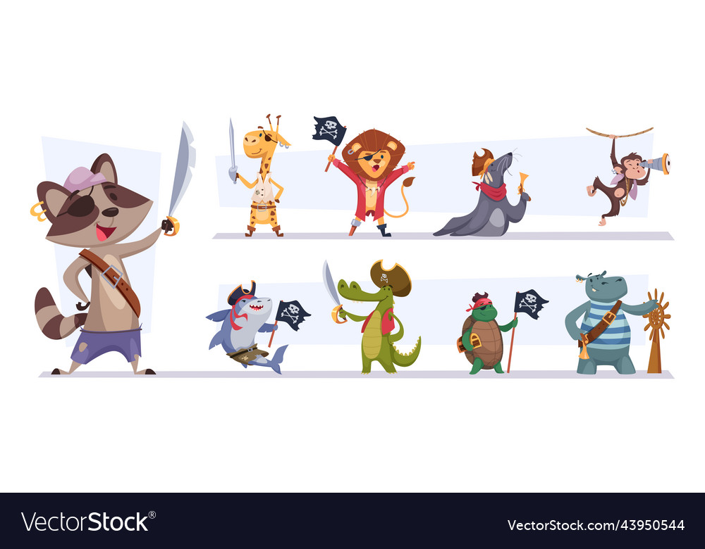 Pirate animals cute funny cartoon sailors animals Vector Image