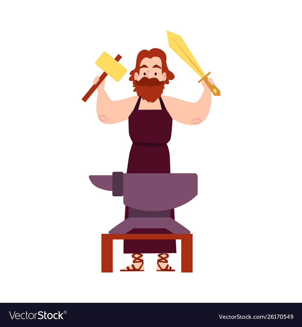 Man or hephaestus greek god stands at anvil with Vector Image