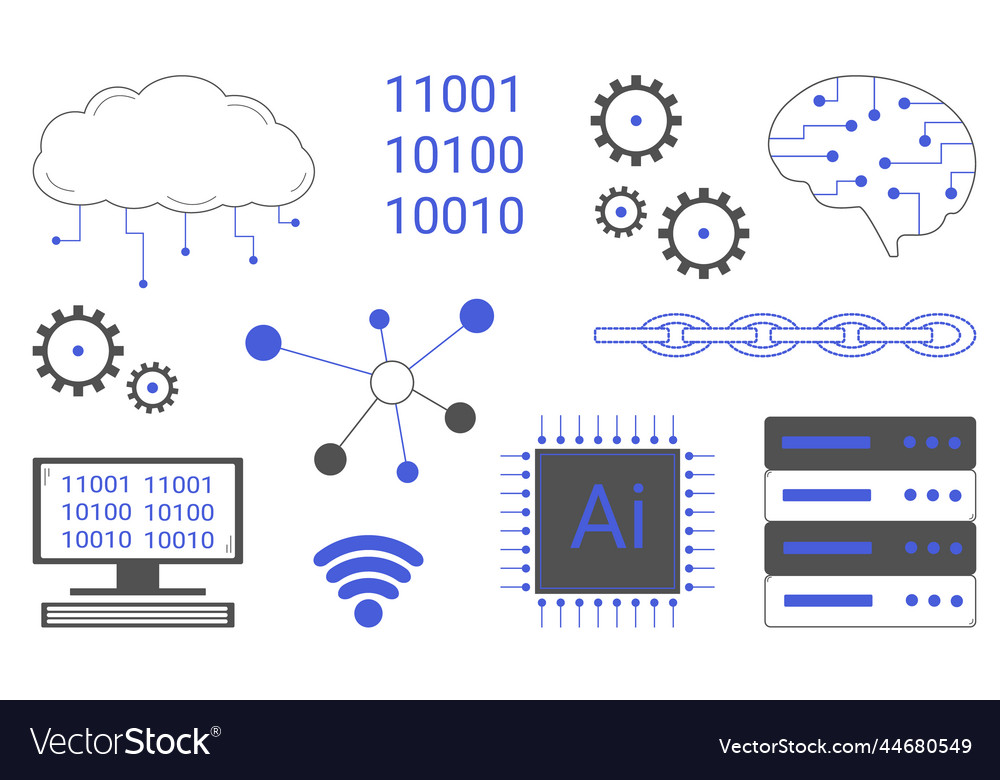 Set of artificial intelligence elements Royalty Free Vector