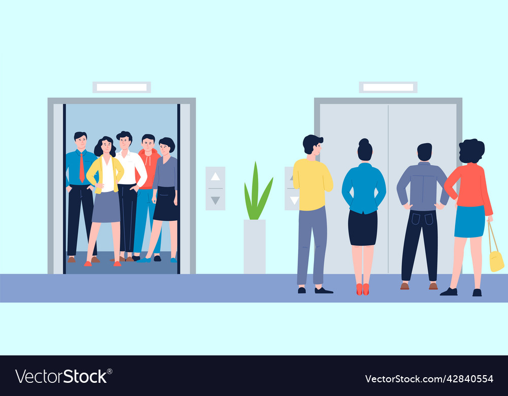 People in office elevator workers wait elevators Vector Image