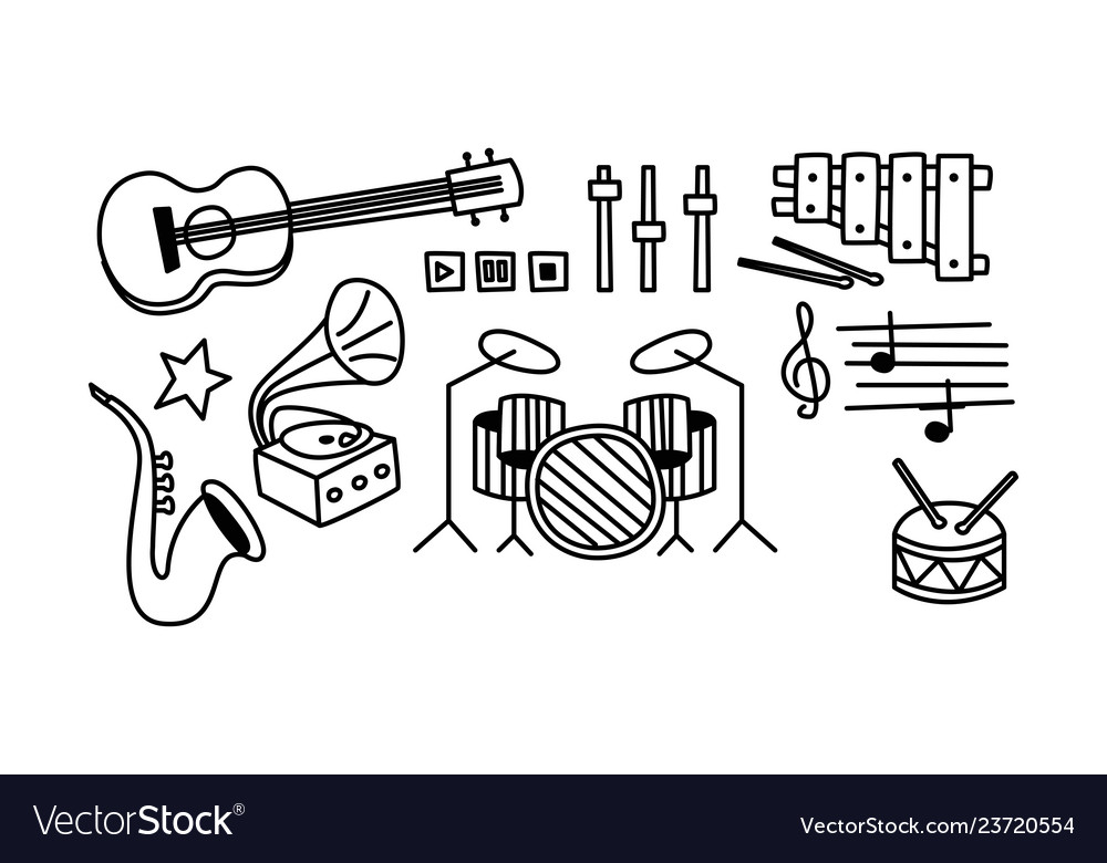 Set of musical instruments player buttons and Vector Image