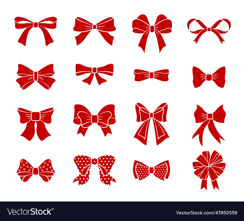 Flat red bows scarlet bow ribbons silhouettes Vector Image