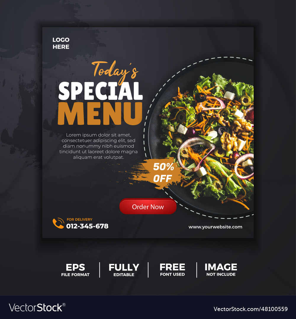 Green Delicious Food Menu Flyer Social Media Vector Image