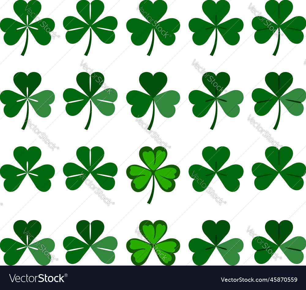 Three-leaf shamrock clover set Royalty Free Vector Image