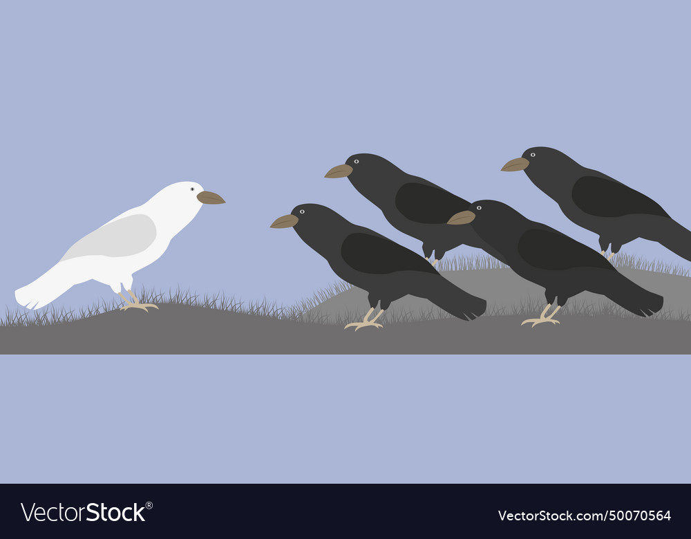 A white crow among black crows background Vector Image