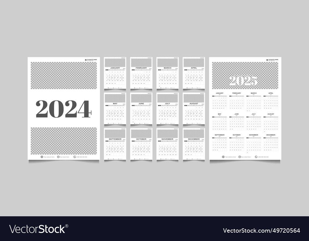 Calendar 2024 and 2025 template Royalty Free Vector Image