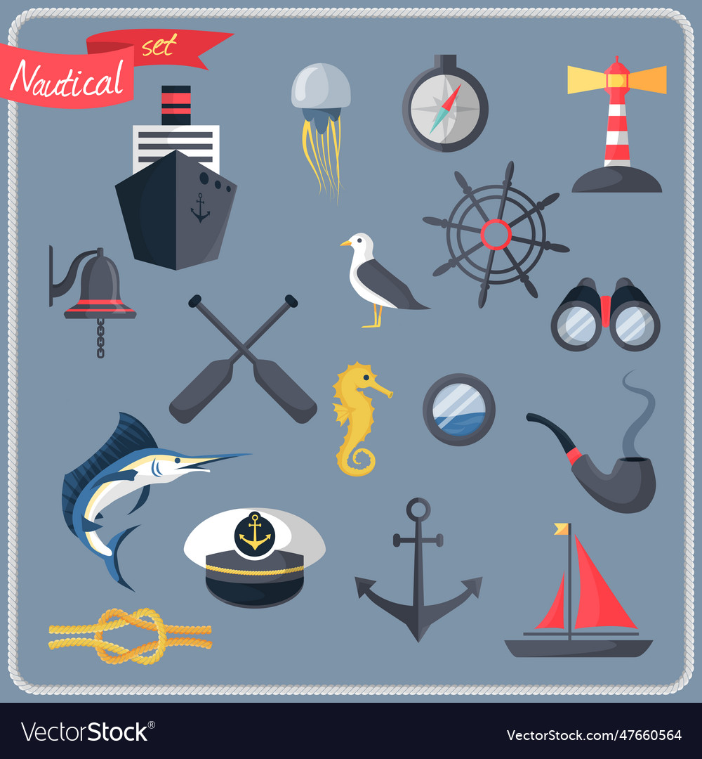 Nautical icons set Royalty Free Vector Image - VectorStock