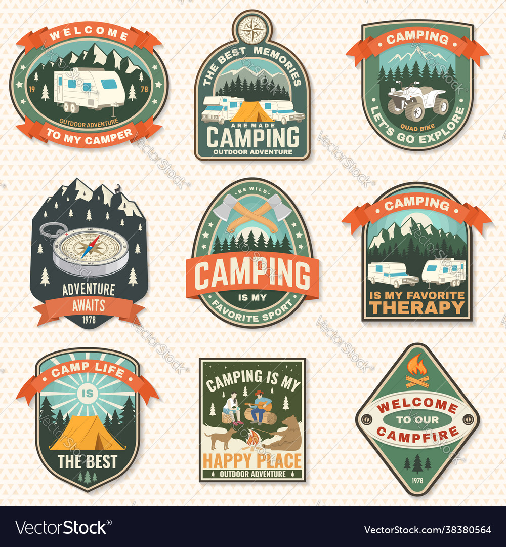 Set camping badges patch or sticker Royalty Free Vector