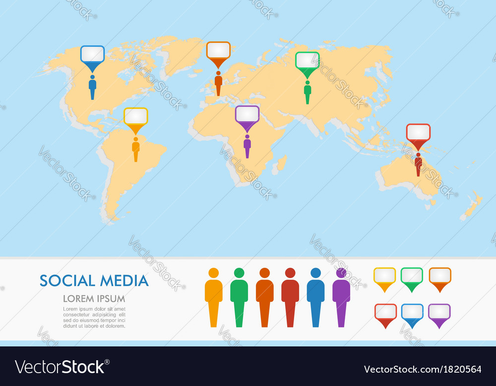 World map men figures and geo position pointers