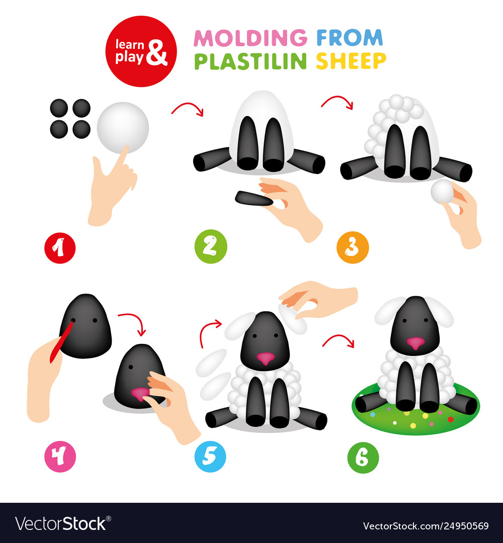 Funny plasticine sheep step instruction for kid Vector Image Funny plasticine sheep step instruction for kid Vector Image