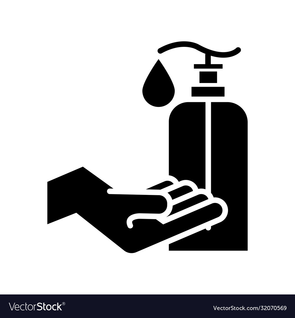 Hand with antibacterial soap bottle silhouette Vector Image