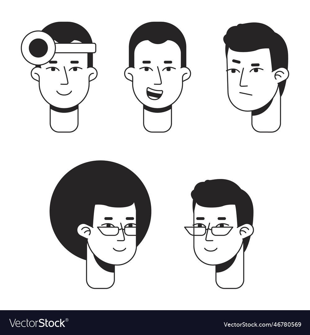 happy-short-haired-men-flat-line-monochromatic-vector-image