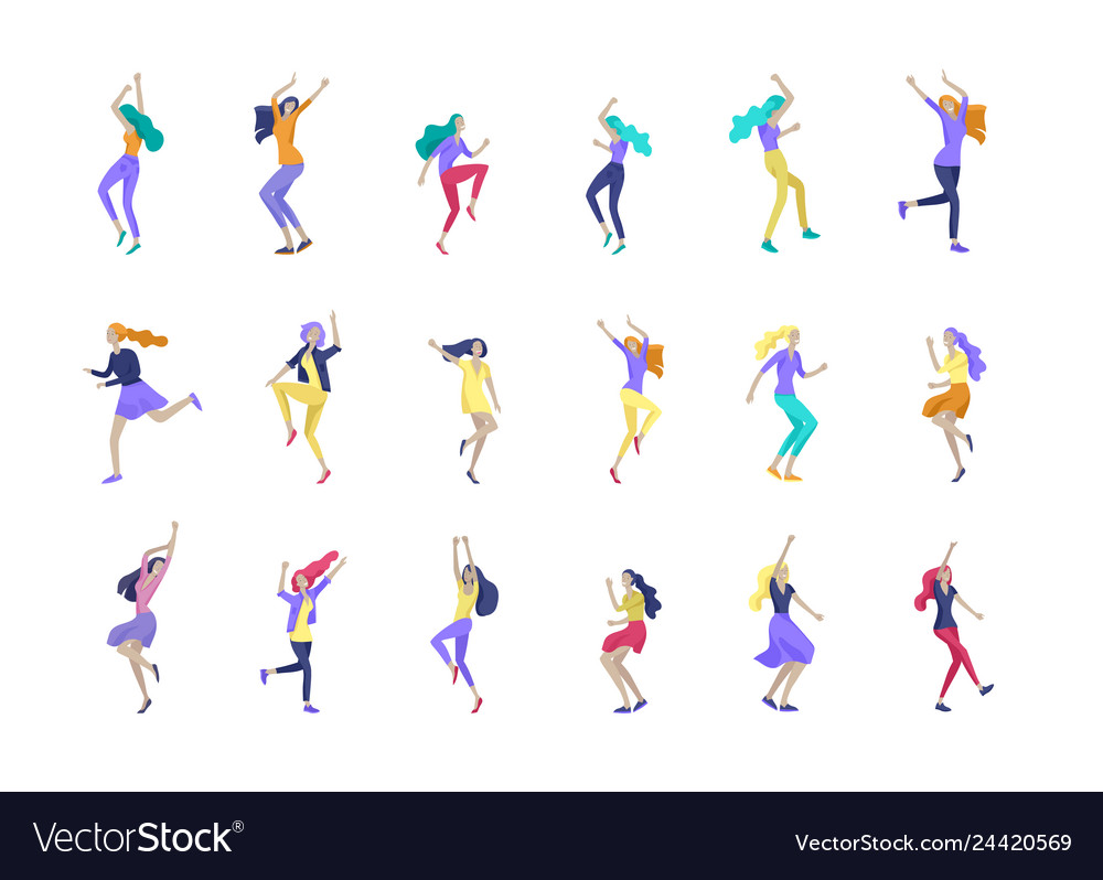 Jumping Character In Various Poses Group Of Young Vector Image