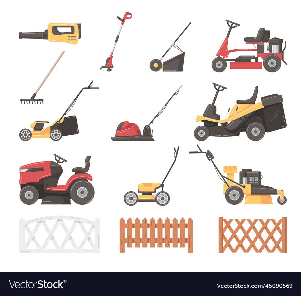 Lawn mower cartoon set vector image Lawn mower cartoon set