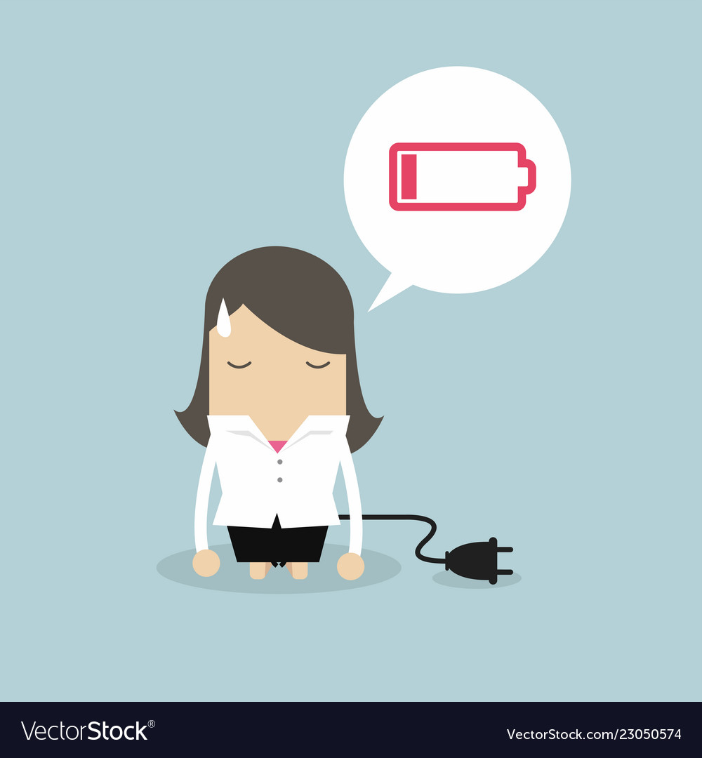 Businesswoman Feeling Tired And Low Battery Vector Image