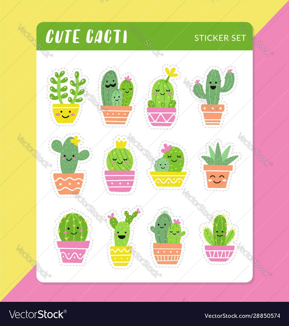 Cute Cacti Sticker Set Royalty Free Vector Image 8719