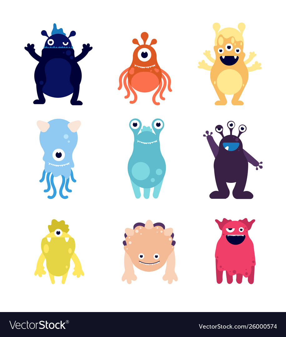 Cute monsters funny monster aliens mascots crazy Vector Image