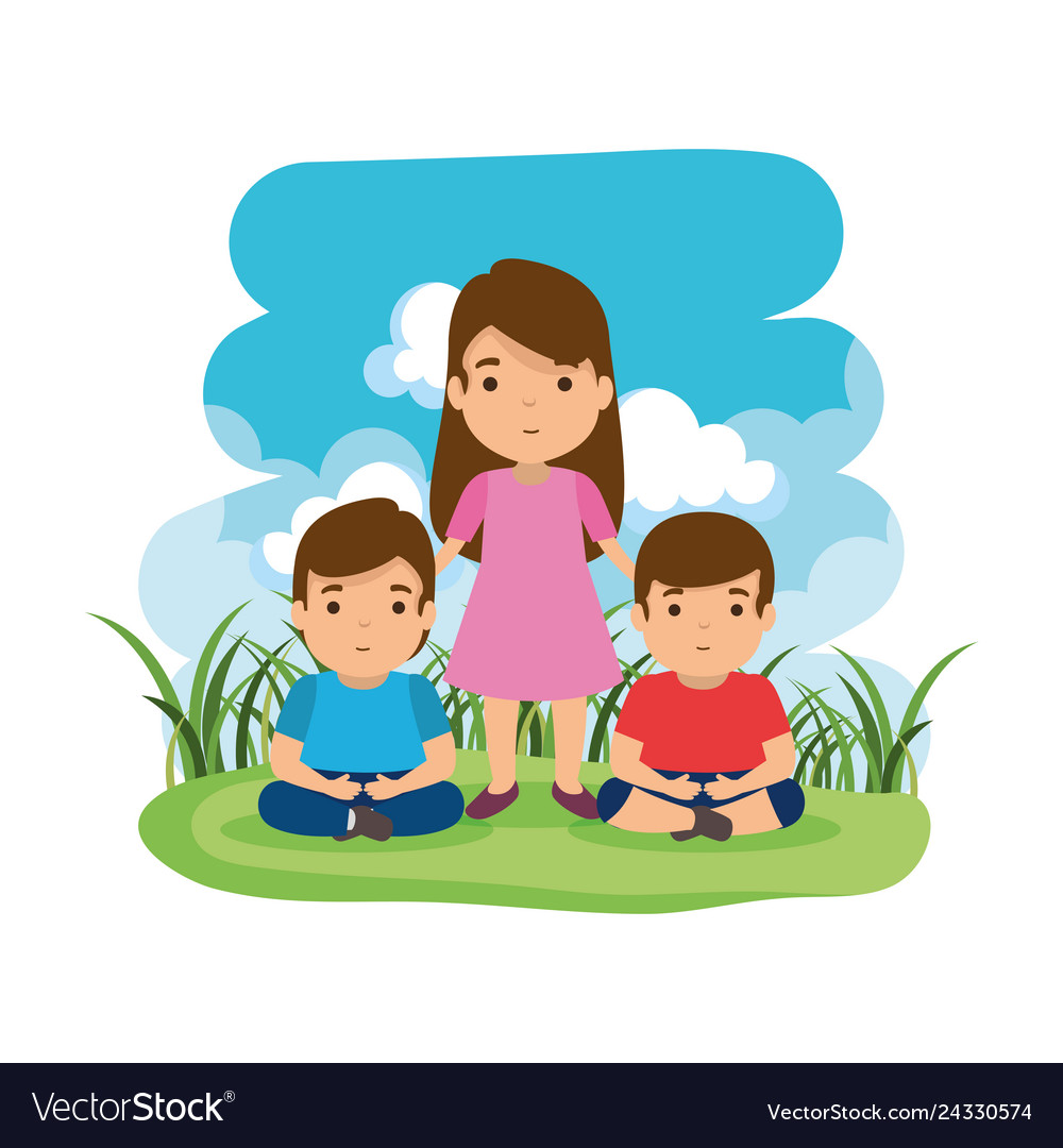 Mother with sons in the camp Royalty Free Vector Image