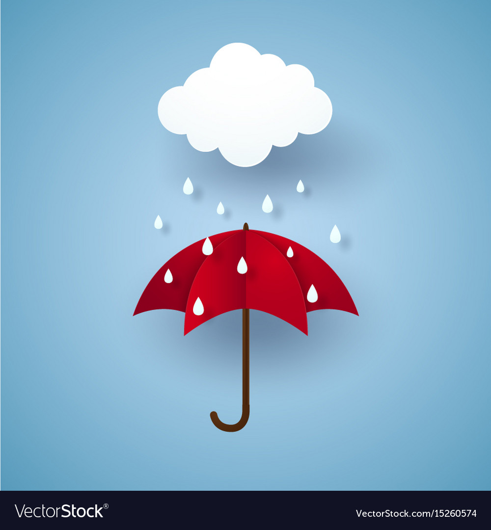 Umbrella with rain rainy season paper art style Vector Image