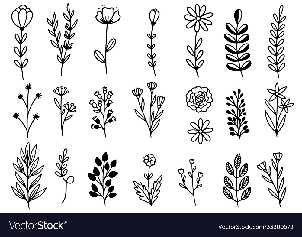 0117 hand drawn flowers doodle Royalty Free Vector Image